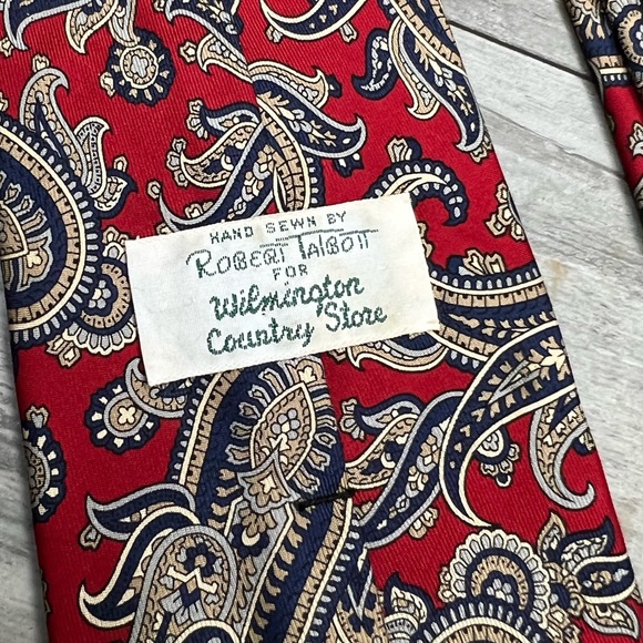 Robert Talbott Red w/ Navy, Tan & Grey Paisley Silk Tie - Picture 3 of 5